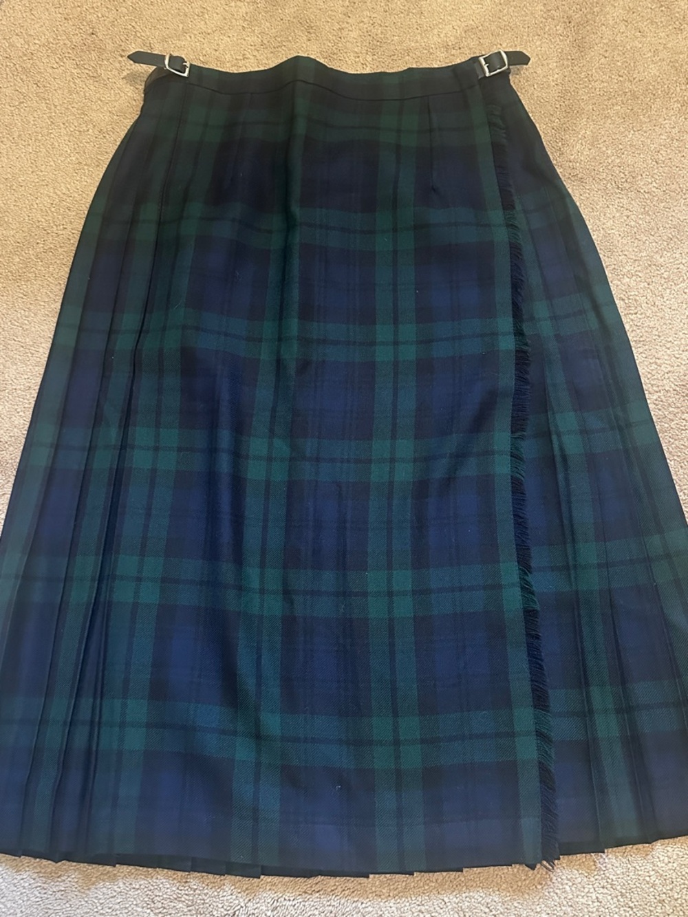 Black Watch Plaid Midi Wrap Skirt in Green & Navy